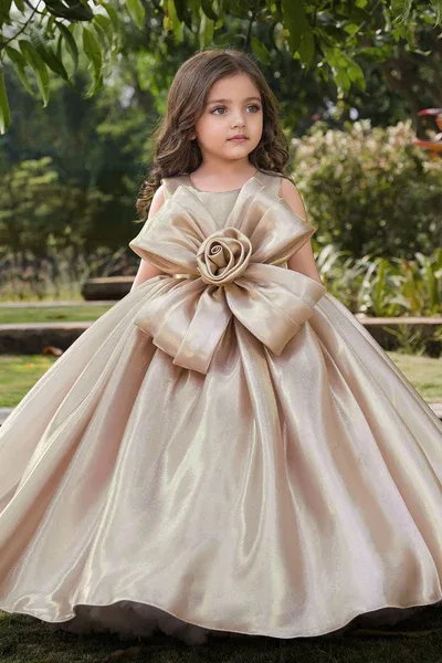 Girls Champagne Gold Ball Gown Dress